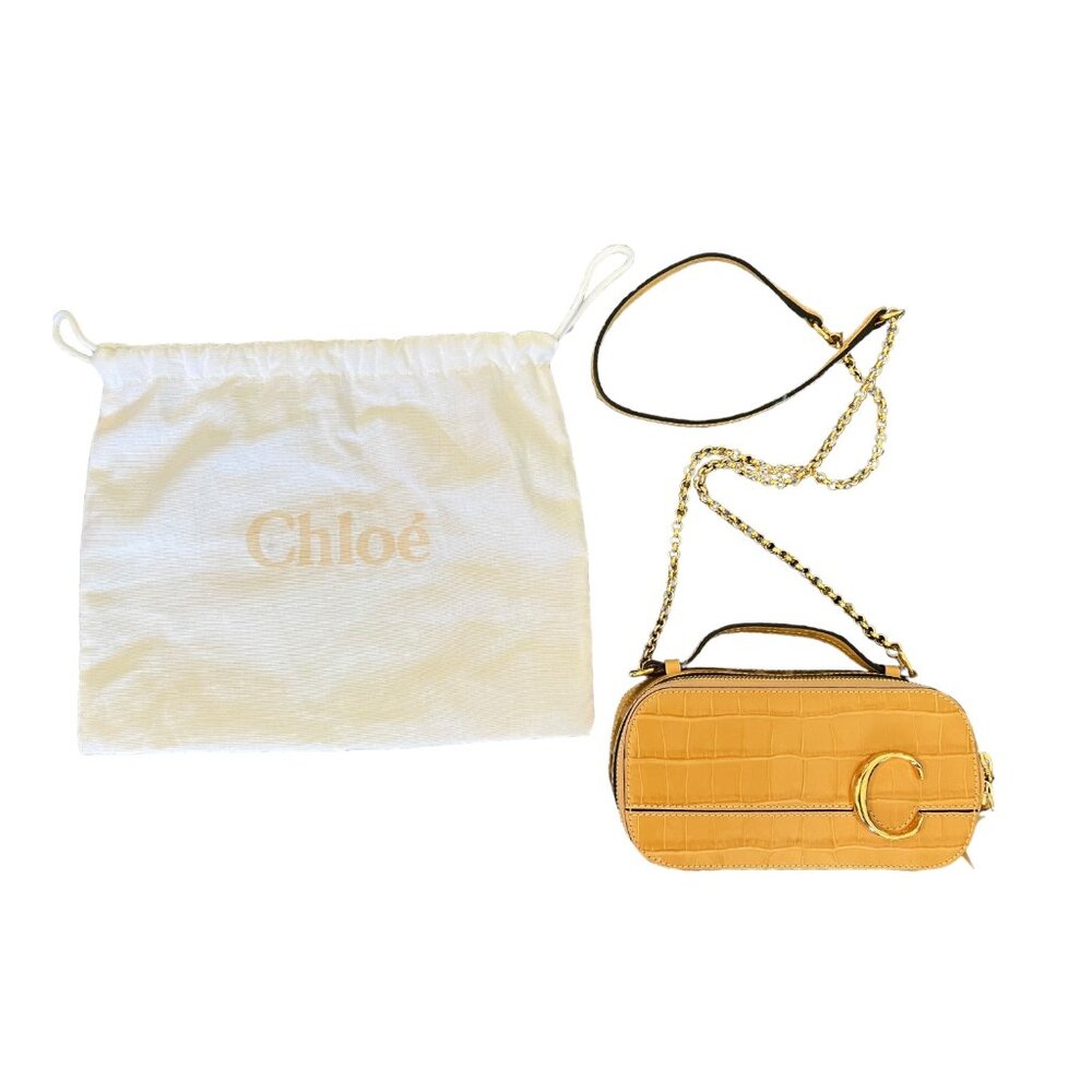 Chloe Calfskin Crocodile Embossed Mini C Bag